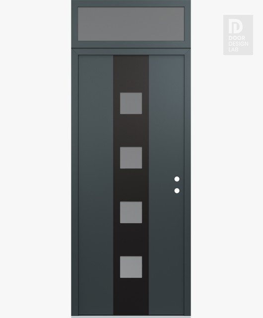 Modern Steel Front Door DIAMOND A12 36" X 96" ANTHRACITE/ANTHRACITE FROSTED GLASS PANEL BLACK LHI WITH TRANSOM FROSTED GLASS