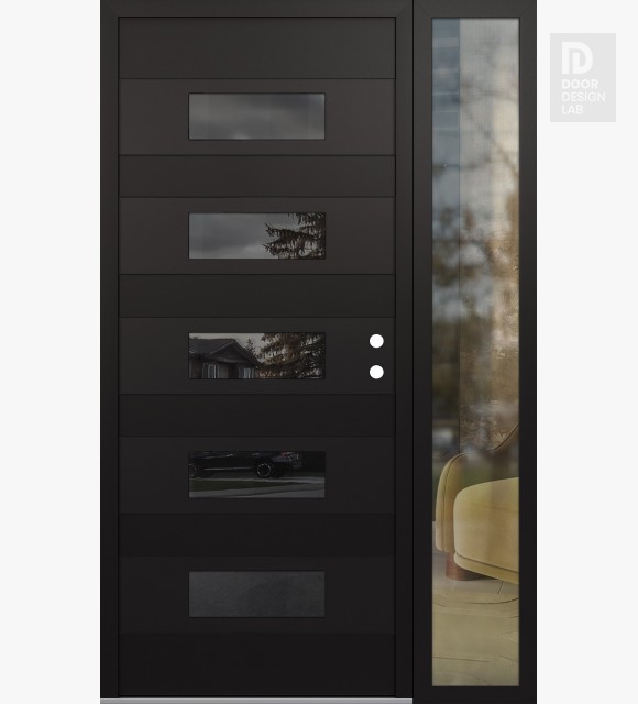 Modern Steel Front Door Diamond D5 48" x 80" black/black mirrored Glass Panel black LHI with Sidelite clear Glass