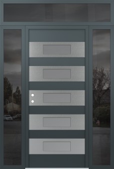 Diamond D5 64" x 96" anthracite/anthracite frosted Glass Panel stainless steel RHI with 2 Sidelites and Transom mirrored Glass