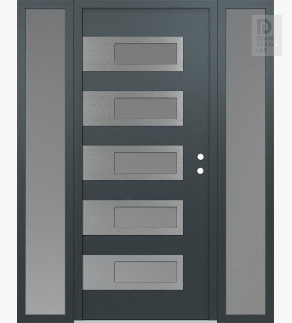 Modern Steel Front Door Diamond D3 60" x 80" anthracite/anthracite frosted Glass Panel stainless steel LHI with 2 Sidelites frosted Glass