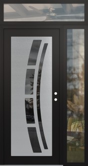 Diamond C12 48" x 96" black/black mirrored Glass Panel stainless steel LHI with Sidelite and Transom clear Glass