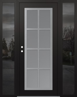 Diamond C16 68" x 80" black/white frosted Glass Panel stainless steel RHI with 2 Sidelites mirrored Glass