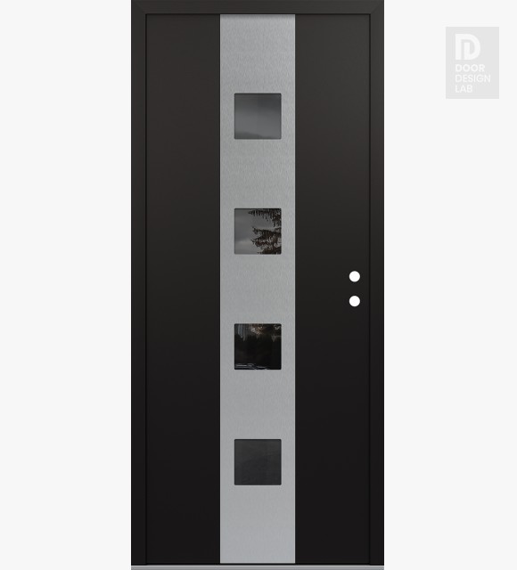 Modern Steel Front Door DIAMOND A12 36" X 80" BLACK/BLACK MIRRORED GLASS PANEL STAINLESS STEEL LHI