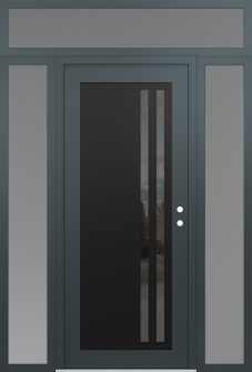 Diamond C6 60" x 96" anthracite/anthracite mirrored Glass Panel black LHI with 2 Sidelites and Transom frosted Glass