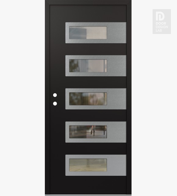Modern Steel Front Door Diamond D3 36" x 80" black/black clear Glass Panel stainless steel RHI