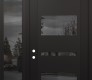 Modern Steel Front Door Diamond C10 50" x 96" black/black mirrored Glass Panel black RHI with Sidelite and Transom mirrored Glass
