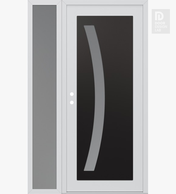 Modern Steel Front Door Diamond C4 48" x 80" white/white frosted Glass Panel black RHI with Sidelite frosted Glass