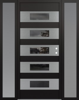 Diamond D5 68" x 80" black/black mirrored Glass Panel stainless steel LHI with 2 Sidelites frosted Glass