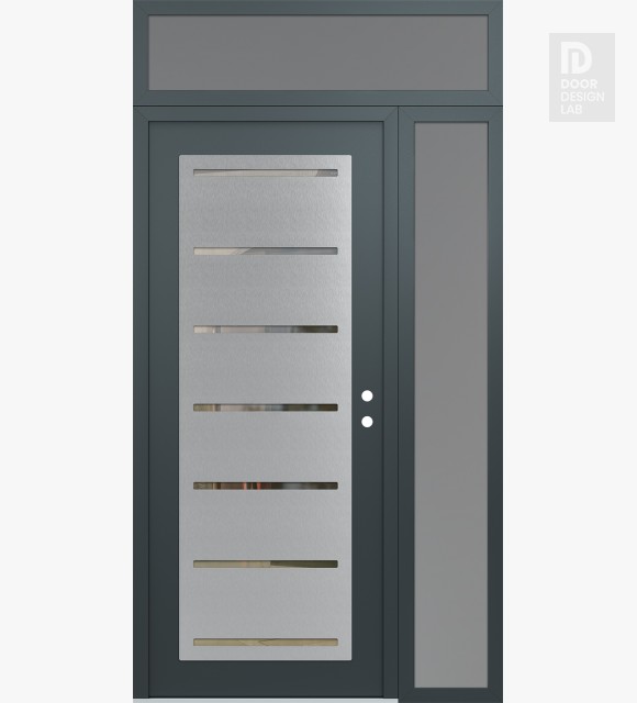 Modern Steel Front Door Diamond C11 48" x 96" anthracite/anthracite clear Glass Panel stainless steel LHI with Sidelite and Transom frosted Glass