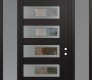 Modern Steel Front Door Diamond D3 68" x 96" black/black clear Glass Panel stainless steel LHI with 2 Sidelites and Transom frosted Glass