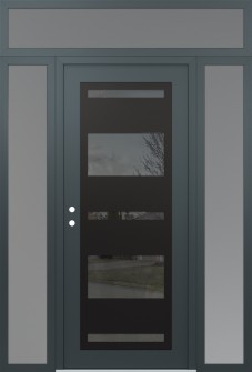 Diamond C10 64" x 96" anthracite/anthracite mirrored Glass Panel black RHI with 2 Sidelites and Transom frosted Glass
