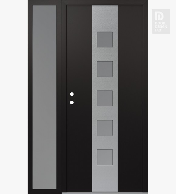 Modern Steel Front Door DIAMOND A13 48" X 80" BLACK/WHITE FROSTED GLASS PANEL STAINLESS STEEL RHI WITH SIDELITE FROSTED GLASS