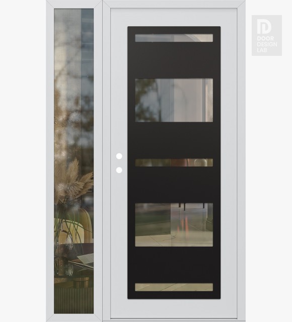 Modern Steel Front Door Diamond C10 52" x 80" white/white clear Glass Panel black RHI with Sidelite clear Glass