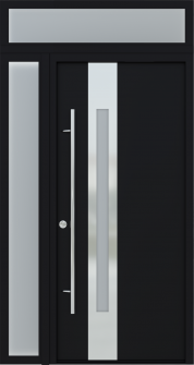 MODERN FRONT STEEL DOOR ZEPHYR BLACK/WHITE 49 1/4" X 95 11/16" RHI + SIDELITE LEFT/TRANSOM