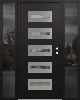 Diamond D4 68" x 80" black/black Clear Glass Panel Stainless steel LHI with 2 Sidelites Mirrored Glass