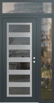 Diamond C9 48" x 96" anthracite/anthracite mirrored Glass Panel stainless steel LHI with Sidelite and Transom clear Glass
