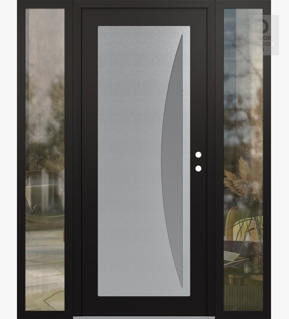 Modern Steel Front Door Diamond C13 64" x 80" black/white frosted Glass Panel stainless steel LHI with 2 Sidelites clear Glass