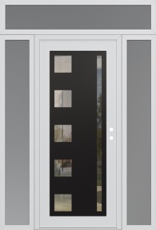 Diamond C3 60" x 96" white/white clear Glass Panel black LHI with 2 Sidelites and Transom frosted Glass