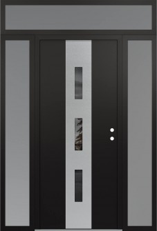 DIAMOND A7 68" X 96" BLACK/BLACK MIRRORED GLASS PANEL STAINLESS STEEL LHI WITH 2 SIDELITES AND TRANSOM FROSTED GLASS