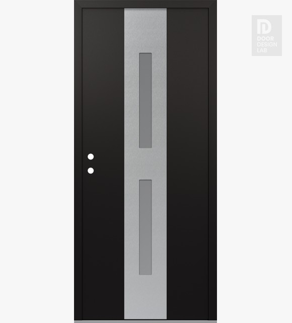 Modern Steel Front Door DIAMOND A6 36" X 80" BLACK/WHITE FROSTED GLASS PANEL STAINLESS STEEL RHI