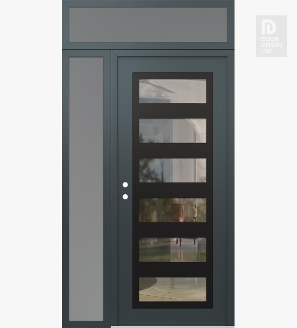 Modern Steel Front Door Diamond C9 50" x 96" anthracite/anthracite clear Glass Panel black RHI with Sidelite and Transom frosted Glass