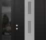 Modern Steel Front Door DIAMOND A7 52" X 96" BLACK/WHITE FROSTED GLASS PANEL STAINLESS STEEL RHI WITH SIDELITE AND TRANSOM MIRRORED GLASS