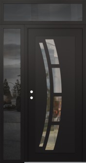 Diamond C12 52" x 96" black/black clear Glass Panel black RHI with Sidelite and Transom mirrored Glass