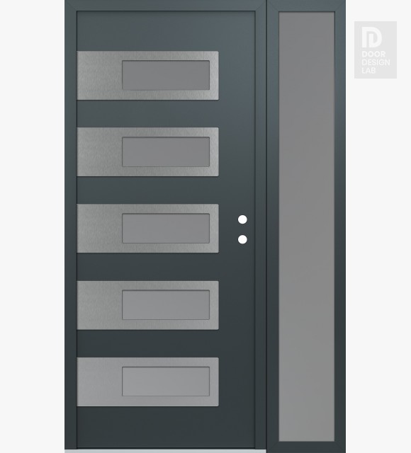 Modern Steel Front Door Diamond D3 48" x 80" anthracite/anthracite frosted Glass Panel stainless steel LHI with Sidelite frosted Glass