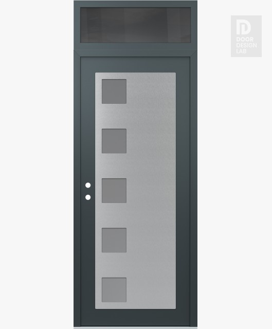 Modern Steel Front Door Diamond C5 36" x 96" anthracite/anthracite frosted Glass Panel stainless steel RHI with Transom mirrored Glass