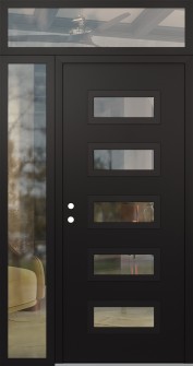 Diamond D1 52" x 96" black/black clear Glass Panel black RHI with Sidelite and Transom clear Glass