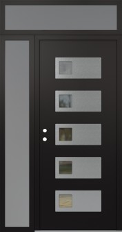 Diamond D2 48" x 96" black/black clear Glass Panel stainless steel RHI with Sidelite and Transom frosted Glass