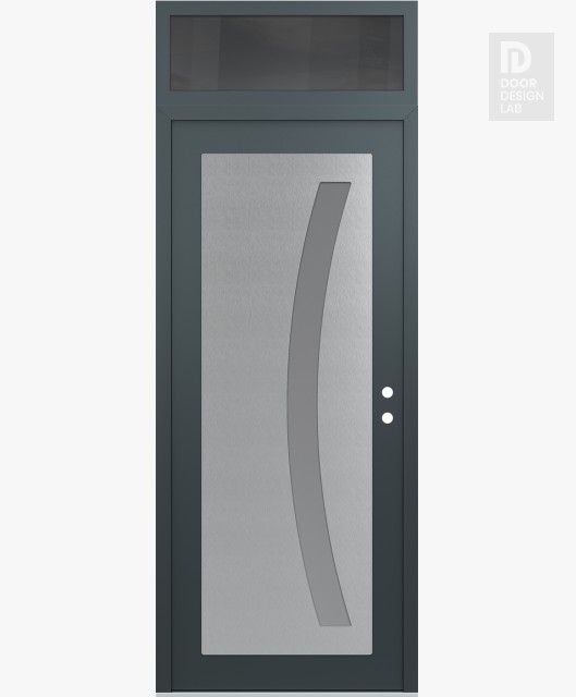Modern Steel Front Door Diamond C4 36" x 96" anthracite/anthracite frosted Glass Panel stainless steel LHI with Transom mirrored Glass