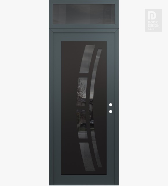Modern Steel Front Door Diamond C12 36" x 96" anthracite/anthracite mirrored Glass Panel black LHI with Transom mirrored Glass