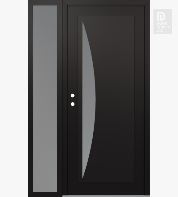 Modern Steel Front Door Diamond C13 52" x 80" black/white frosted Glass Panel black RHI with Sidelite frosted Glass