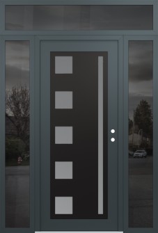 Diamond C3 68" x 96" anthracite/anthracite frosted Glass Panel black LHI with 2 Sidelites and Transom mirrored Glass