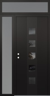 DIAMOND A13 50" X 96" BLACK/BLACK MIRRORED GLASS PANEL BLACK RHI WITH SIDELITE AND TRANSOM FROSTED GLASS