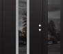 Modern Steel Front Door DIAMOND A11 52" X 80" BLACK/BLACK MIRRORED GLASS PANEL STAINLESS STEEL LHI WITH SIDELITE MIRRORED GLASS