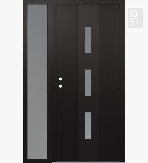 Modern Steel Front Door DIAMOND A7 52" X 80" BLACK/WHITE FROSTED GLASS PANEL BLACK RHI WITH SIDELITE FROSTED GLASS
