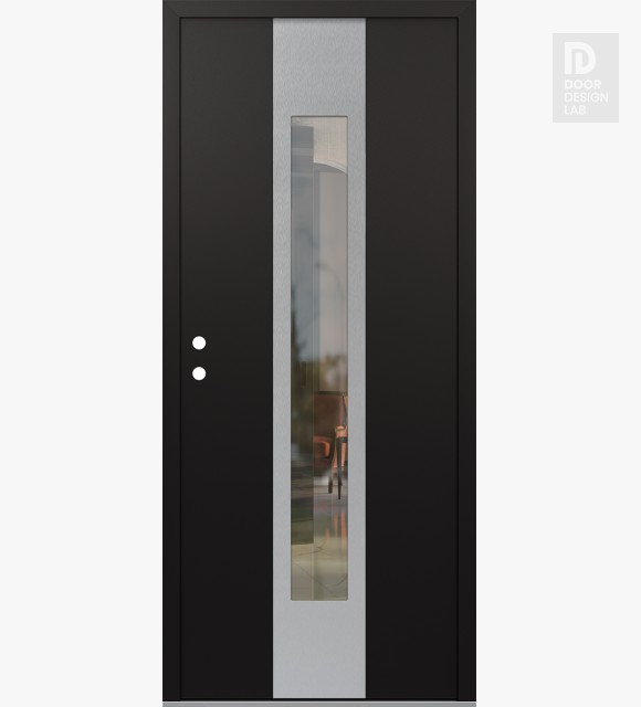 Modern Steel Front Door DIAMOND A1 36" X 80" BLACK/BLACK CLEAR GLASS PANEL STAINLESS STEEL RHI