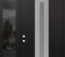 Modern Steel Front Door DIAMOND A2 52" X 96" BLACK/WHITE FROSTED GLASS PANEL STAINLESS STEEL RHI WITH SIDELITE AND TRANSOM MIRRORED GLASS
