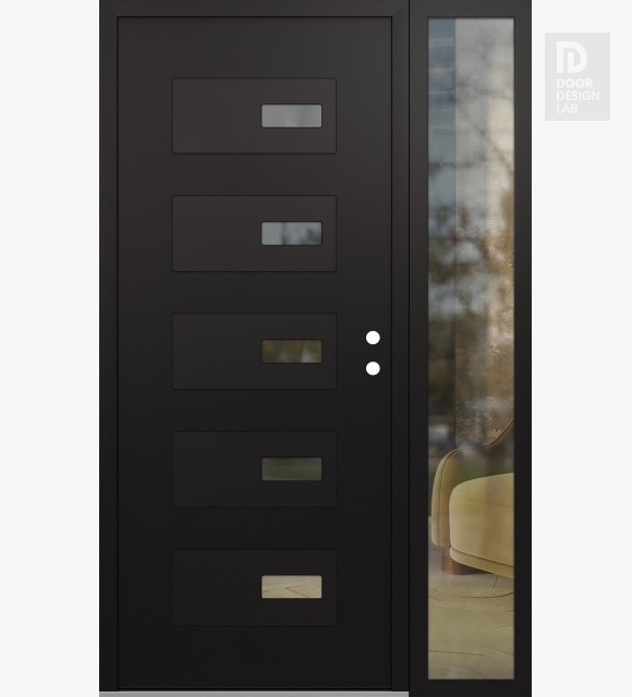 Modern Steel Front Door Diamond D7 50" x 80" black/black clear Glass Panel black LHI with Sidelite clear Glass