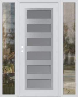Diamond C9 60" x 80" white/white frosted Glass Panel stainless steel RHI with 2 Sidelites clear Glass