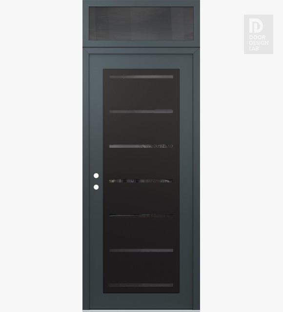 Modern Steel Front Door Diamond C11 36" x 96" anthracite/anthracite mirrored Glass Panel black RHI with Transom mirrored Glass