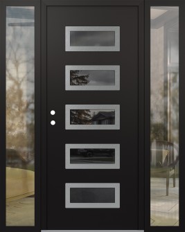 Diamond D1 60" x 80" black/black mirrored Glass Panel stainless steel RHI with 2 Sidelites clear Glass
