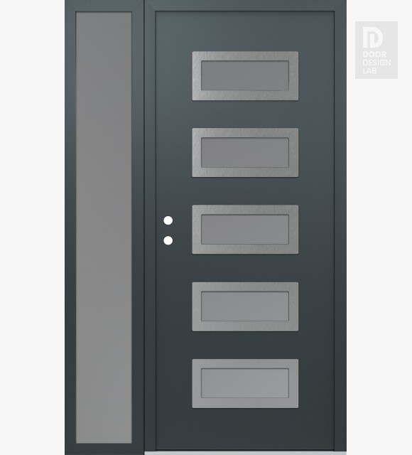 Modern Steel Front Door Diamond D1 50" x 80" anthracite/anthracite frosted Glass Panel stainless steel RHI with Sidelite frosted Glass