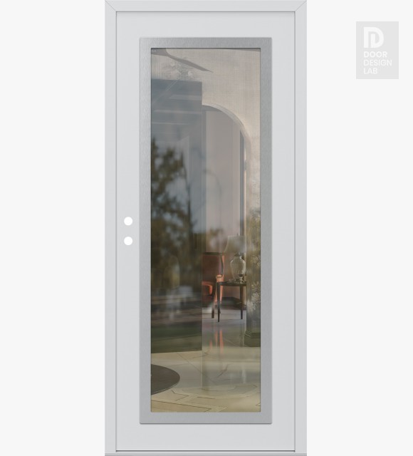 Modern Steel Front Door Diamond C1 36" x 80" white/white clear Glass Panel stainless steel RHI