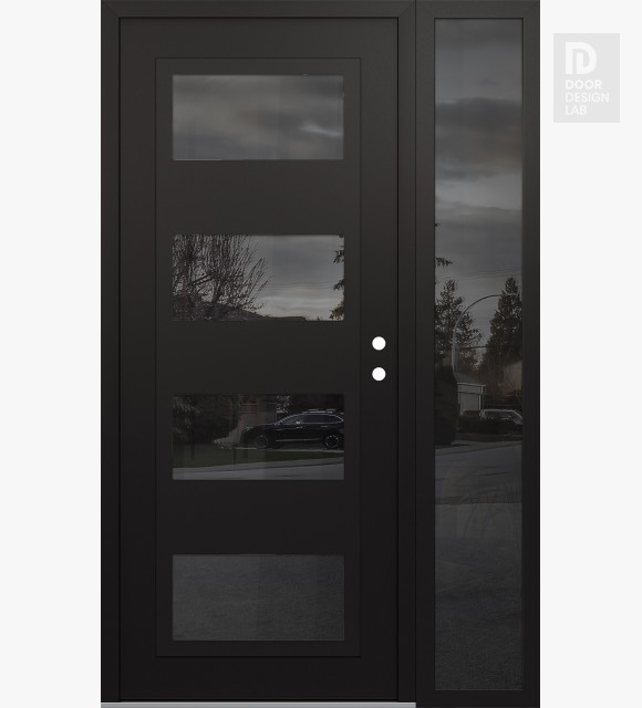 Modern Steel Front Door Diamond C2 48" x 80" black/black mirrored Glass Panel black LHI with Sidelite mirrored Glass