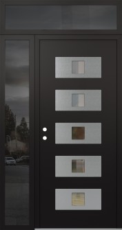 Diamond D8 48" x 96" black/black clear Glass Panel stainless steel RHI with Sidelite and Transom mirrored Glass