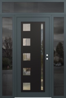 Diamond C3 68" x 96" anthracite/anthracite clear Glass Panel black LHI with 2 Sidelites and Transom mirrored Glass