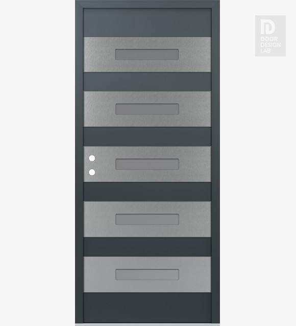 Modern Steel Front Door Diamond D9 36" x 80" anthracite/anthracite frosted Glass Panel stainless steel RHI